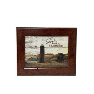God Made Us Farmers Rustic Framed Wall Art - Farmhouse Decor - Wooden Frame 12"x